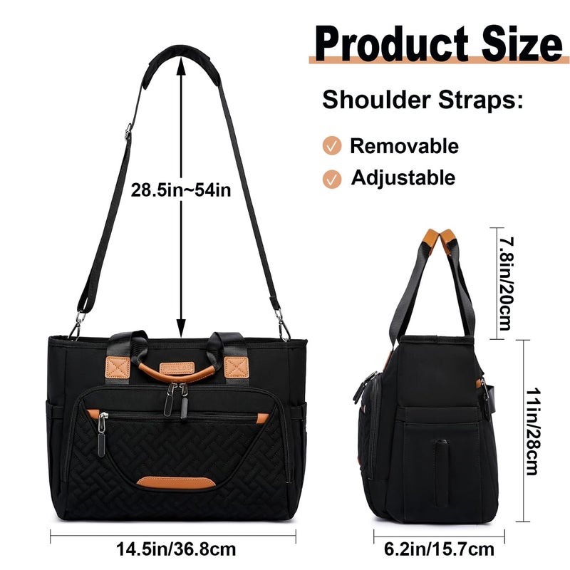 FHELAD Diaper Tote Bag, 4 in 1 Tote Diaper Bag with 16" Laptop Compartment, Baby Bag with 3 Insulated Pocket for Mam and Dad, Ideal for Travel, Work (Black) - Image 4